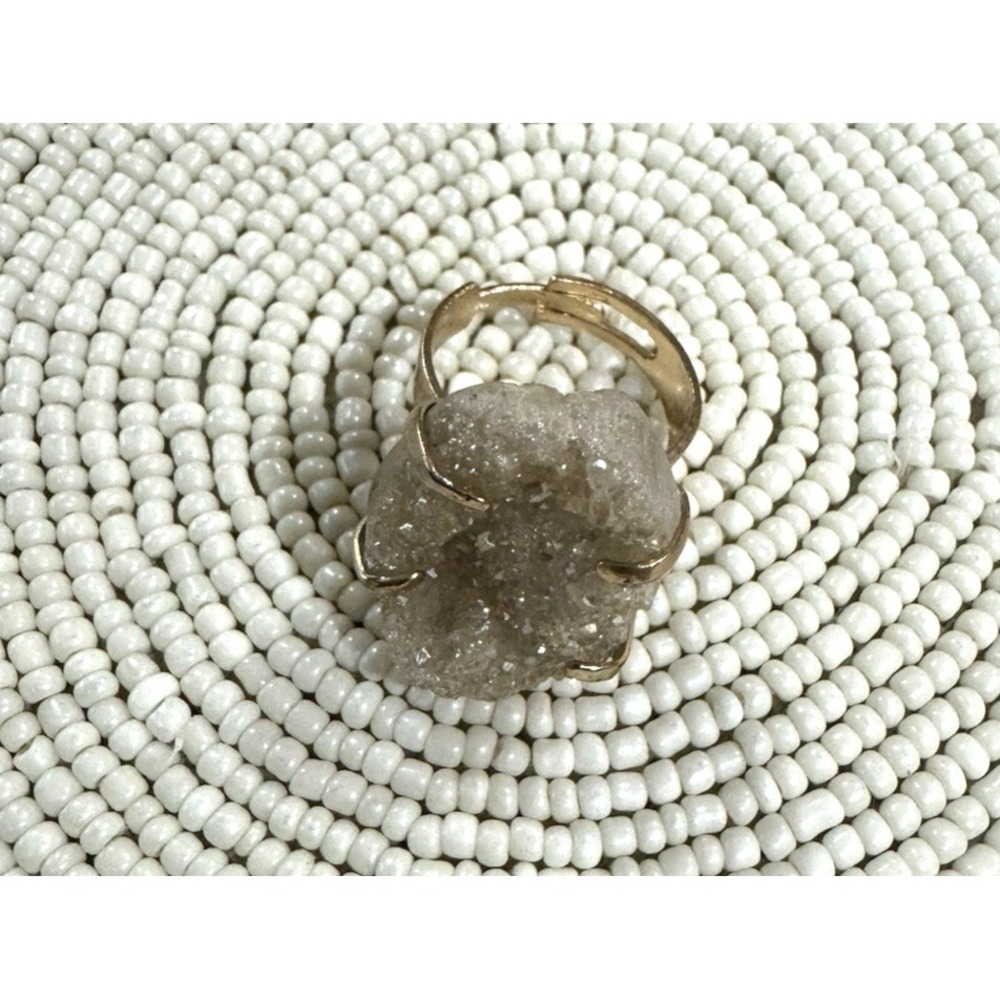 Vintage‎ Druzy Crystal Gold Tone Statement Ring Adjustable Natural Stone